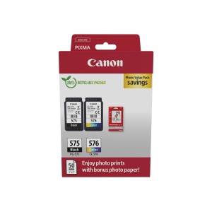 Canon Pack Encres PG575 Noir / CL576 Couleurs + Jeu 50X Papier Photos (10x15)