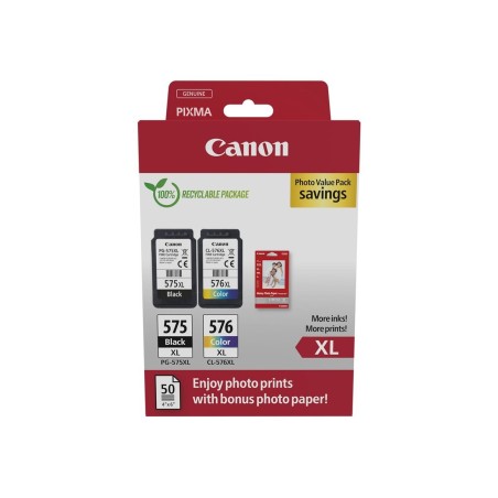 Canon Pack Encres PG575XL Noir / CL576XL Couleurs + Jeu 50X Papier Photos (10x15)