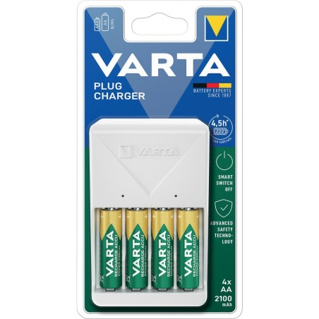 Varta | Chargeur Compact 2600 mAH AA/AAA | 4 Piles AA 2100 mAH incluses