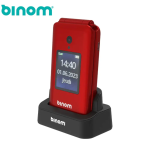 Téléphone Senior Binom X3 4G rouge à Clapet SOS GPS avec Socle de Chargement